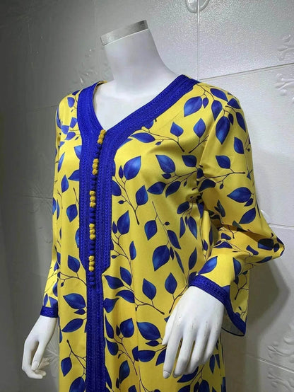 Printed Floral Abaya Dress Robe for Arab Dubai Turkey Middle East Women.