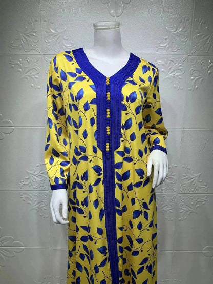 Printed Floral Abaya Dress Robe for Arab Dubai Turkey Middle East Women.
