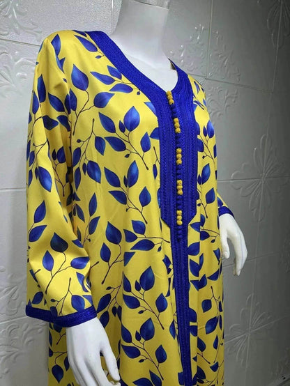 Printed Floral Abaya Dress Robe for Arab Dubai Turkey Middle East Women.
