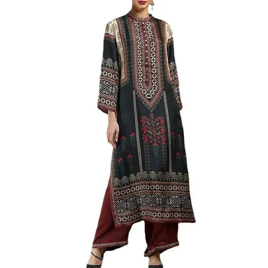 Printed Loose Middle East Print Slit Long Skirt Outfit set for Arab Turkey Women