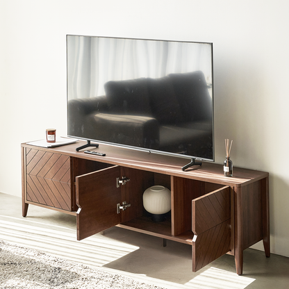 Odense Brown Wood TV Stand Entertainment Console with Chevron Detail
