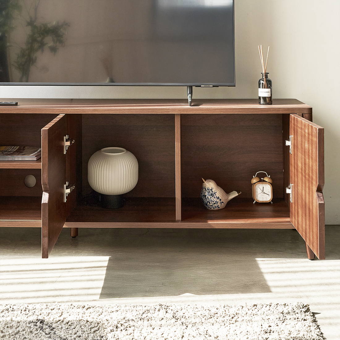 Odense Brown Wood TV Stand Entertainment Console with Chevron Detail