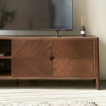 Odense Brown Wood TV Stand Entertainment Console with Chevron Detail