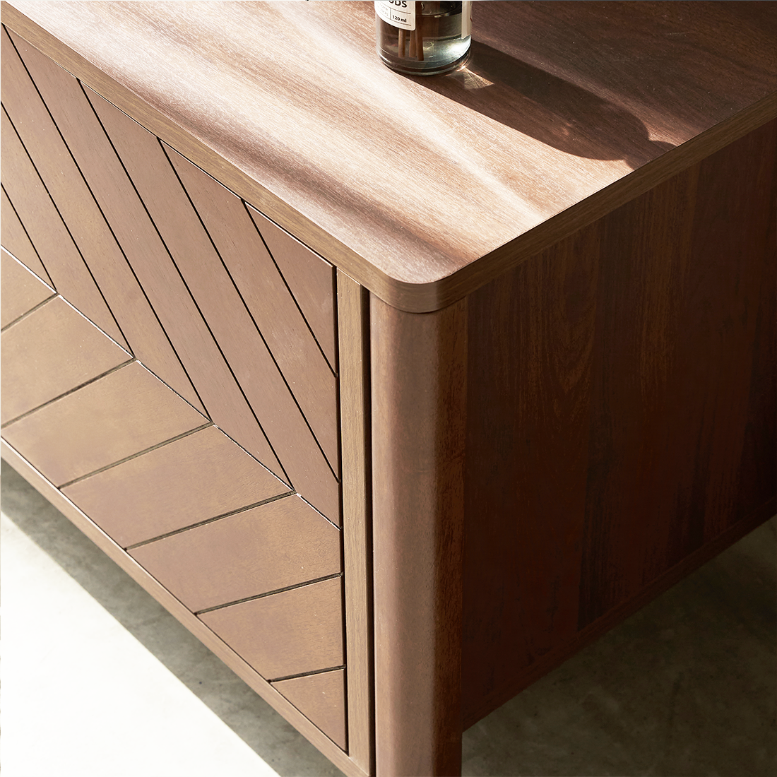 Odense Brown Wood TV Stand Entertainment Console with Chevron Detail