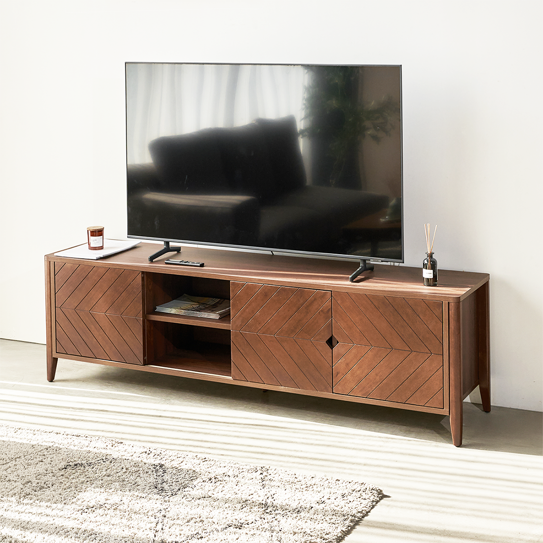 Odense Brown Wood TV Stand Entertainment Console with Chevron Detail