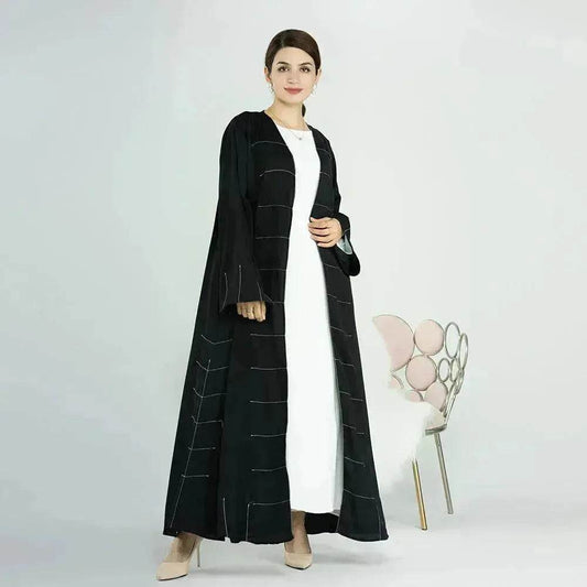 Solid Color Cardigan Abaya Dress Robe for Elegant Arab Dubai Turkey Middle Eastern Women.